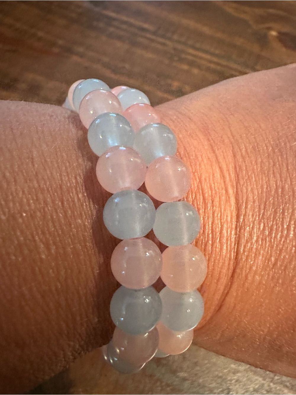 Handmade Glass Beaded Stretch Bracelets - blue & pink